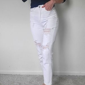 White High-Waist High Rise Distressed Crop Denim Jeans Size 27